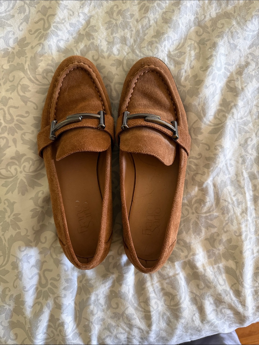 Franco Sarto Suede Bit Loafers in Chestnut Brown